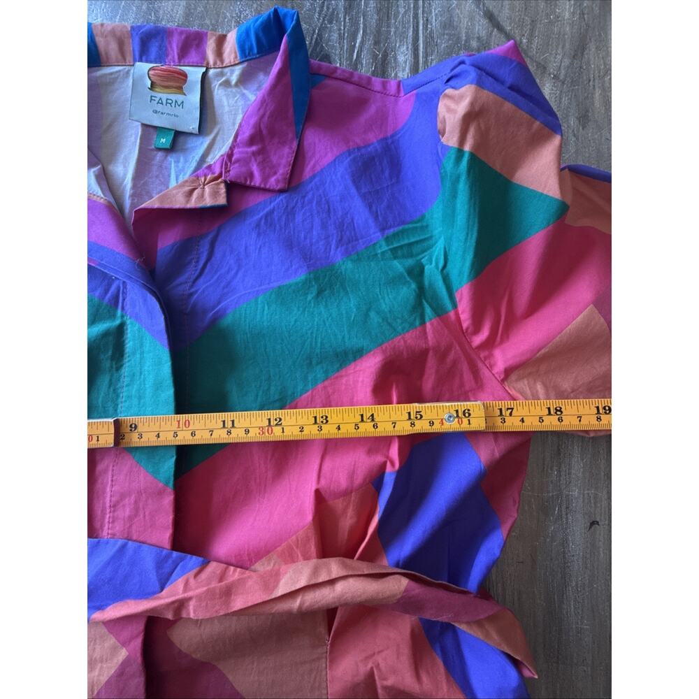 Farm Rio Amanda Mini Shirt Dress Medium – Ruffled Belted Colorblock - Picture 6 of 10